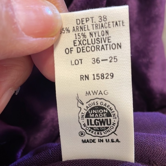 SEARS purple velour pants, size M, (12-14), vintage, made in USA, elastic waist - Picture 4 of 4